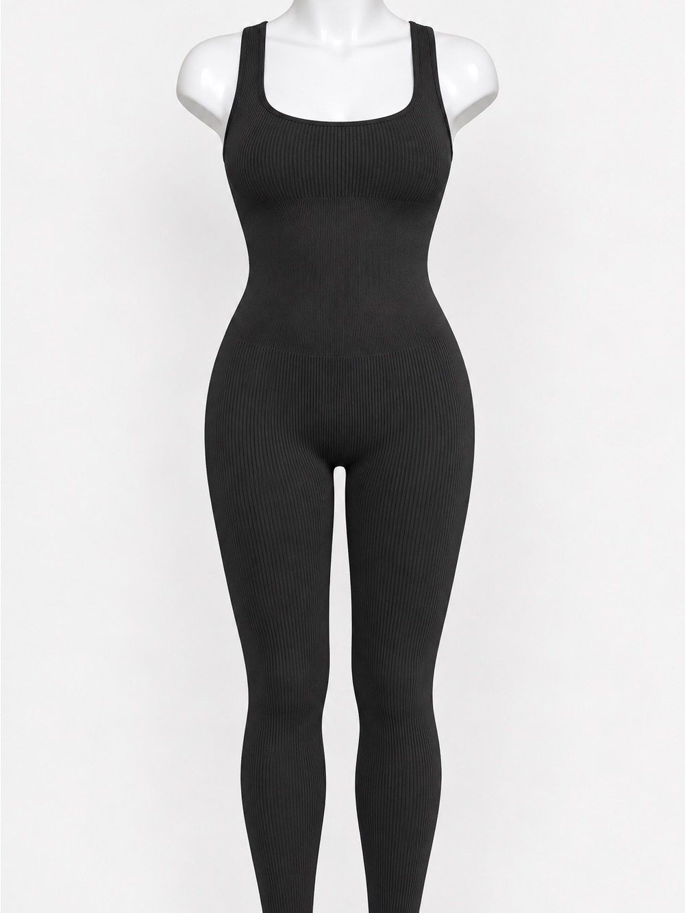 Seamless Ribbed Black Jumpsuit